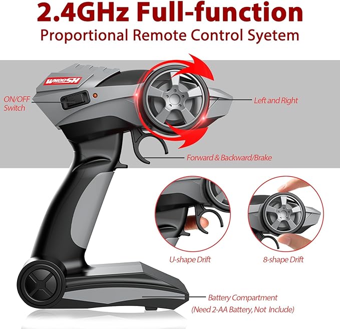 YUANPLAN RC Drift Car for Adults, 1/16, 4WD, 2.4GHz, High Speed, LED Lights, Drift Tires, Racing Toy for Boys Kids