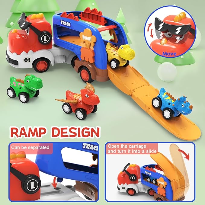 Dinosaur Toys for Kids 2 3 4 5 6,5 in 1 Dinosaur Truck with 4 Dino Car,Light & Sound,Toys for 2-7 Year Old Boys Toddlers,Christmas Birthday Gift Toys for 3 4 5+ Year Old Boys Girls Kids
