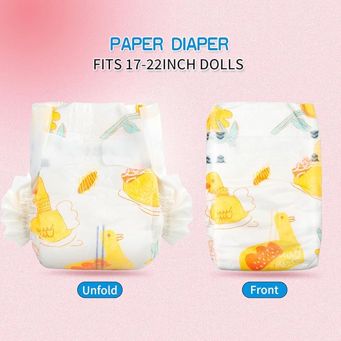 PEDOLLTREE 12pcs Set Reborn Baby Dolls Clothes Accessories with Backpack Diaper Yellow Duck for 17-22 Inch Baby Doll Reborn Doll Newborn Girl&Boy