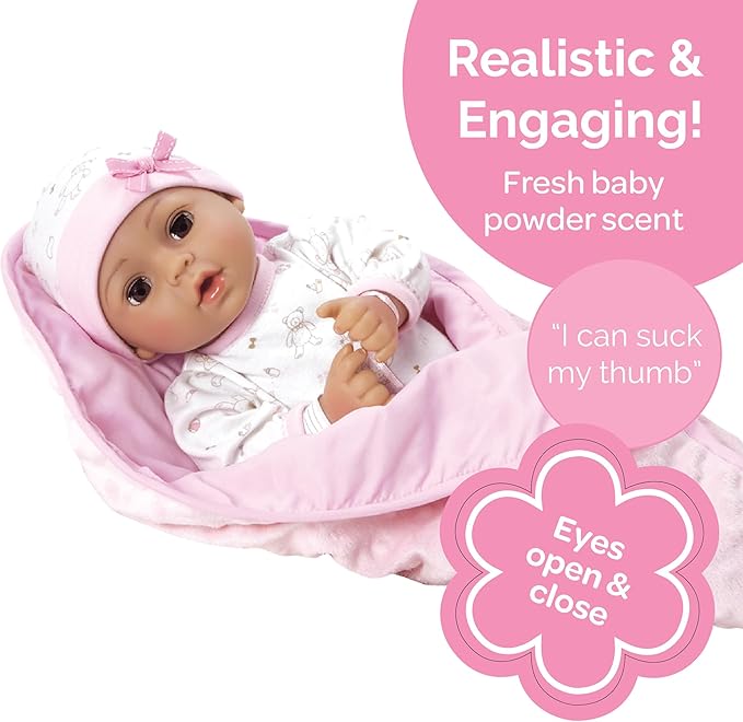Adora 16 Inch Girl Baby Doll with Accessories Matching 9-Piece Set Including a Pacifier, Hospital, Bracelet, Diaper, and More Gift for Toddlers Ages 3+ Adoption Babies Collection - Precious