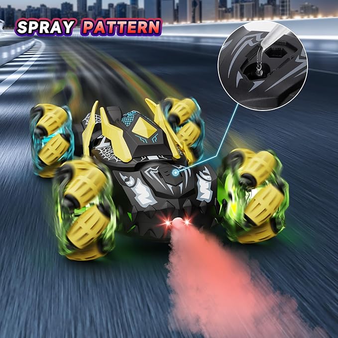 Remote Control Car Boys Toys: RC Cars 360°Flip 2.4Ghz Double Sided 4WD Transform Off Road for Rotating Hand & Remote Control Drift Stunt Cars Toy 6 7 8 9 10 11 12 Year Old Kids Girls (Yellow)