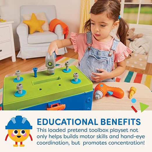 Battat – Kids Tool Set – Pretend Construction Toys – Durable Toy Tools – Toddler Tool Box – Busy Builder Tool Box- 3 Years +