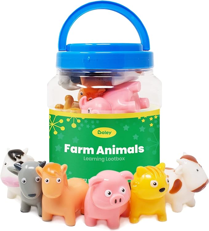 Boley Farm Animals Bath Toys Bucket - Includes 12 Colorful Fun Free Bathtub Toys & Pool Toys for Kids & Toddlers Ages 2 and Up!