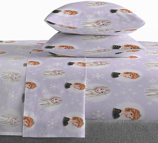 Saturday Park Disney Frozen Watercolor Queen Sheet Set - 4 Piece 100% Organic Cotton Sheets Featues Elsa & Anna - GOTS & Oeko-TEX Certified (Disney Official)