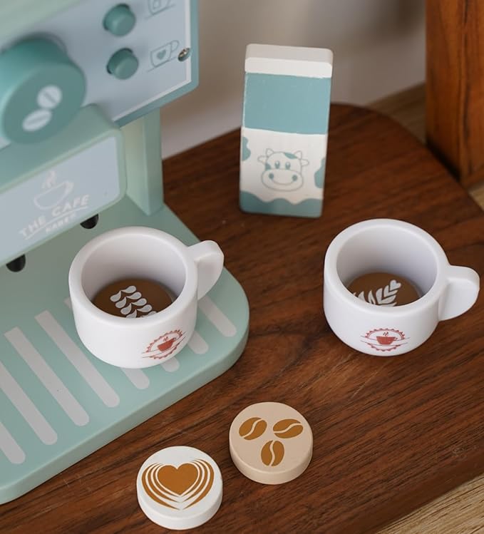 Wooden Coffee Maker Toys Play Set for Kids, Coffee Machine Toy, Montessori Pretend Play Food Kitchen Accessories for Toddler Girls and Boys (Coffee Maker)