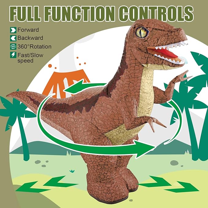 2.4GHZ Remote Control Inflatable Dinosaur Toy for Kids, RC Walking Dino W/ 360°Rotation,Forward & Backward,Rechargeable Dinosaur Toy for Boys Kids Age 5-7 6-8