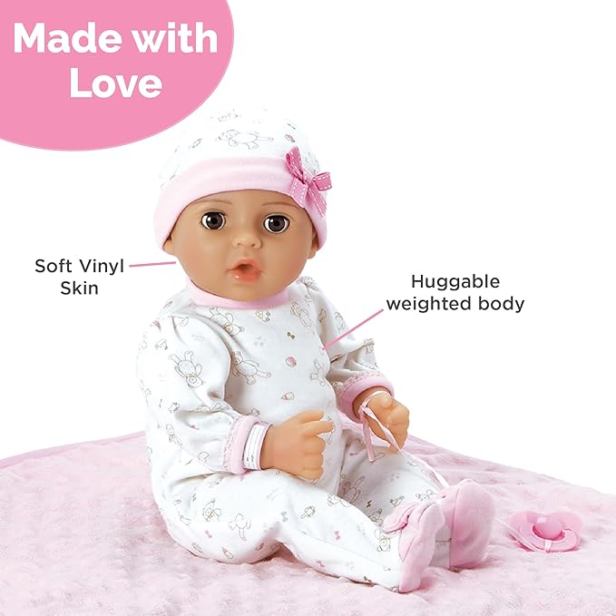Adora 16 Inch Girl Baby Doll with Accessories Matching 9-Piece Set Including a Pacifier, Hospital, Bracelet, Diaper, and More Gift for Toddlers Ages 3+ Adoption Babies Collection - Cherish