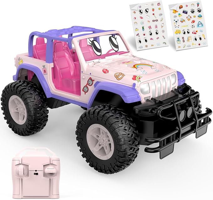 NQD Pink RC Cars 1:16 Scale with DIY Sticker, Remote Control Car for Girls, 80 Min Play 2.4Ghz Jeep RC Trucks,Little Girl Toys Gifts, Pink-Purple