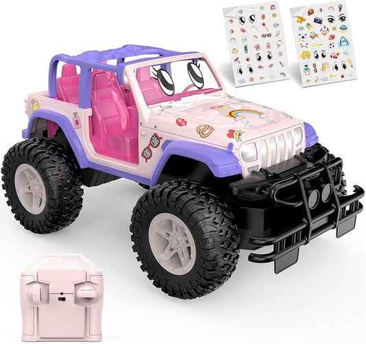 NQD Pink RC Cars 1:16 Scale with DIY Sticker, Remote Control Car for Girls, 80 Min Play 2.4Ghz Jeep RC Trucks,Little Girl Toys Gifts, Pink-Purple