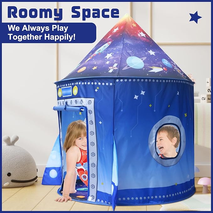 Rocket Ship Space Pop Up Play Tent for Kids-Astronaut Pretend Playhouse Gift for 3-5 Year Old Girls Boys