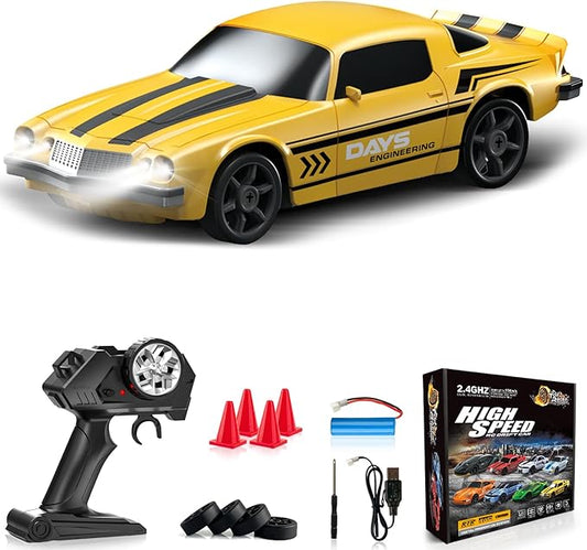 RC Drift Car 1:24 Remote Control Car 4WD 15KM/H High Speed Racing Sport Car with LED Lights RC Cars Toy Cars for Kids Boys Girls Adults Gifts Birthday Christmas Rechargeable Batteries