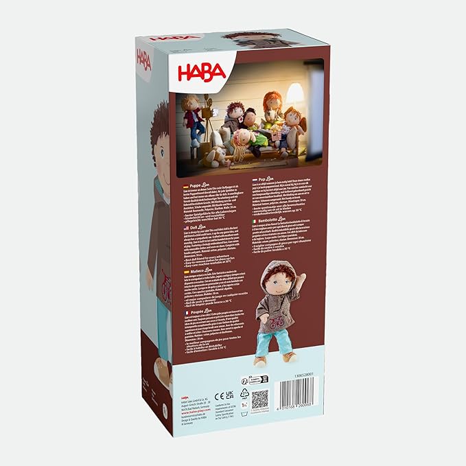 HABA Lian 12" Soft Doll - Baby Boy Doll with Brown Hair and Blue Eyes, Perfect Plush Toy for 18 Months & Up with Embroidered Face (Machine Washable)