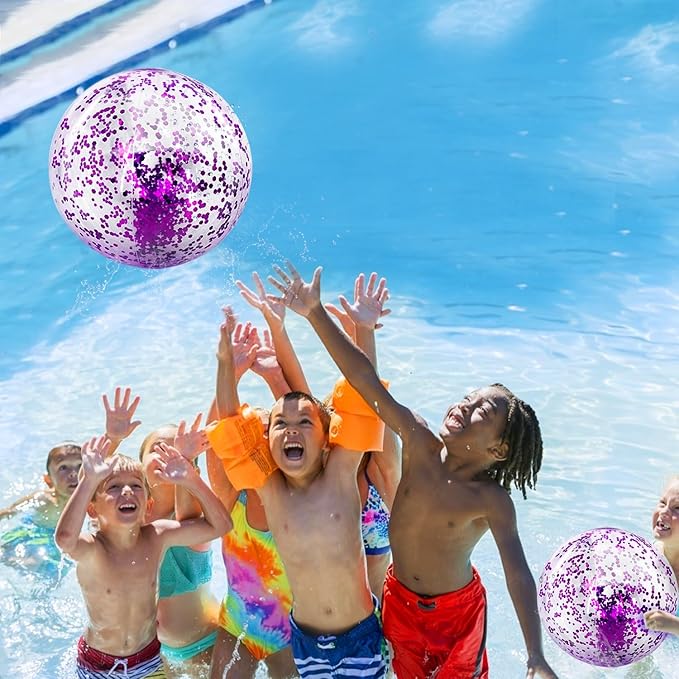 12 Pack Inflatable Beach Balls Bulk 16" Glitters Pool Toys Balls for Pool, Beach, Summer Pool Party - Swimming Pool Game Water Beach Toys Kid Party Favor Summer Decorations Blow Up Grape Beach Ball