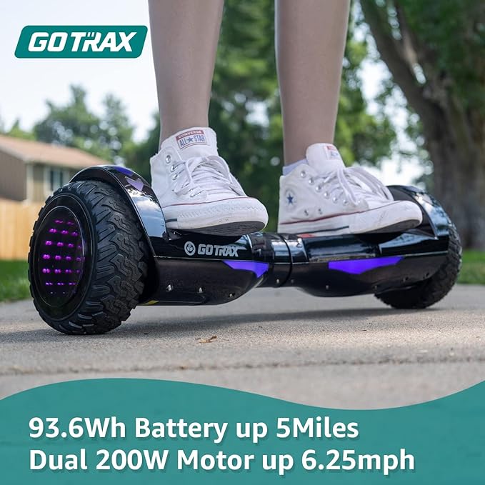 Gotrax Hoverboard with 6.5" LED Solid/Offroad Tires, Max 5/6 Miles Range, 6.2mph Power by Dual Brushless Motor, UL2272 Certified and 65.52Wh/93.6Wh Battery Self Balancing Scooter for 44-176lbs