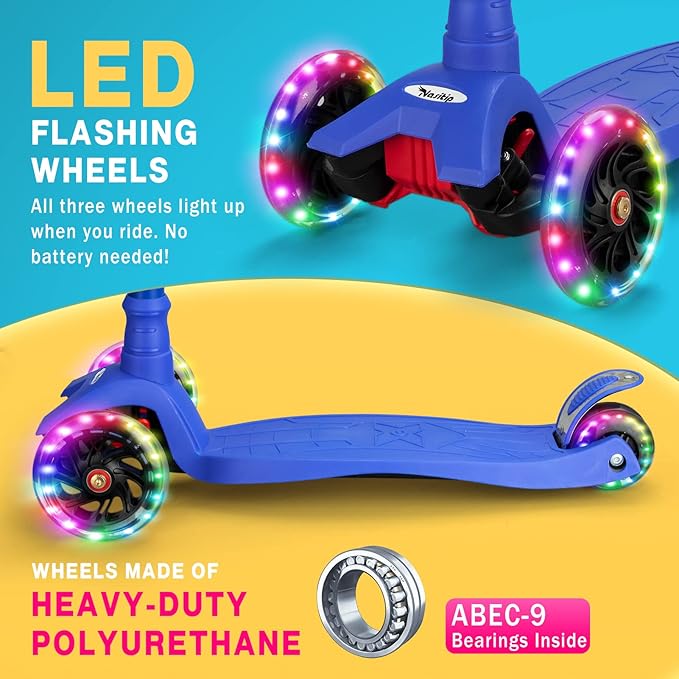 Scooters for Kids Age 3-5, Kick Scooter for Boys Girls Toddlers, 4 Adjustable Height, AEBC-9 Bearing, 3 Light Up Wheels, Lean to Steer, Outdoor Activities for Children from 3 to 12 Years Old