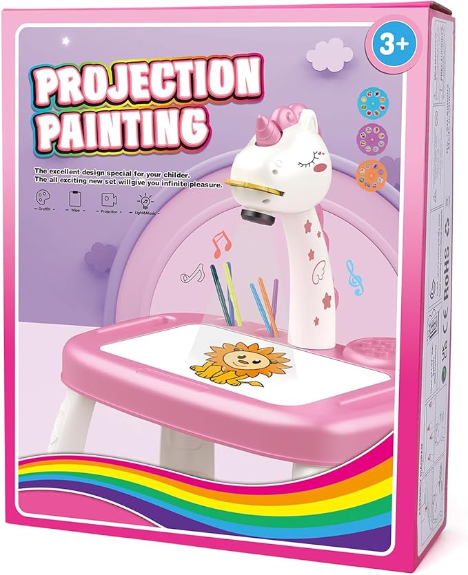 Drawing Projector for Kids, Art and Crafts, Drawing Board with Music, Color Pens, Pencils, Crayons, Scrapbook, Unicorn Sticker Book, Ideal Toy for 3+ Year Old Girls & Boys (Unicorn Kit)