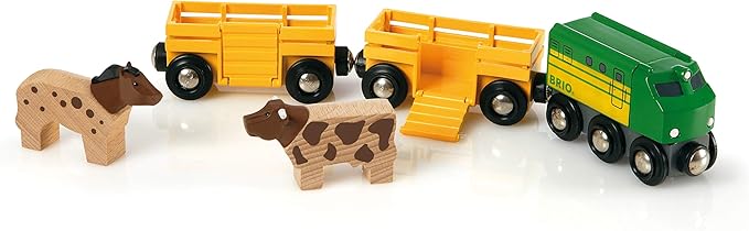 BRIO World 33404 Farm Train 5-Piece Set + 33402 Expansion Pack Intermediate Wooden Toy Trains