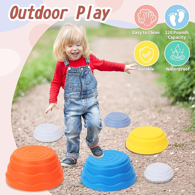 6 Pcs Stepping Stones for Kids Toys and games, Non-Slip Balance River Stones Obstacle Course Play Indoor and Outdoor, Coordination Game Sensory Toys Toddler Ages 3-6