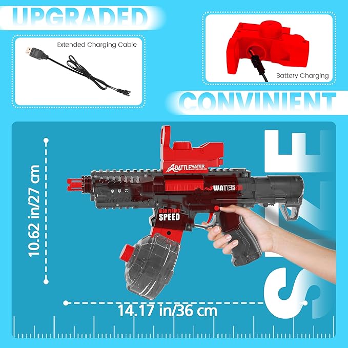 2025 Electric Water Guns for Adults Kids, Automatic Water Gun Toy for Kids Ages 4-8 8-12, Large Capacity High Power, 32ft Ultra-Long Range, Summer Pool Outdoor Beach Water Toys for Boys Girls（Red）