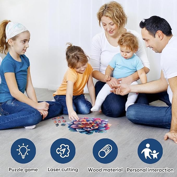 Wooden Puzzles for Adult, Flower Succulent Puzzle for Girl, Challenging Puzzle, 200 Piece Luxurious Shaped Wooden Puzzles for Adults, Family Game Medium 11.2 * 15.9in