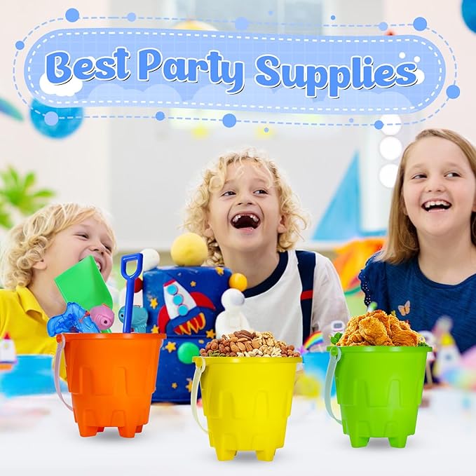 5.63 Inch Sand Castles Beach Buckets and Shovel Set,Sand Bucket Water Bucket for Beach Fun Great Summer Party Accessory（12 Shovels and 12 Pail Buckets）