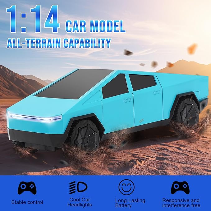 Remote Control Pickup Truck, 1/24 Scale Racing Car Model, Rechargeable Battery & Light and Loadspace, for Adults and Boys (Blue)