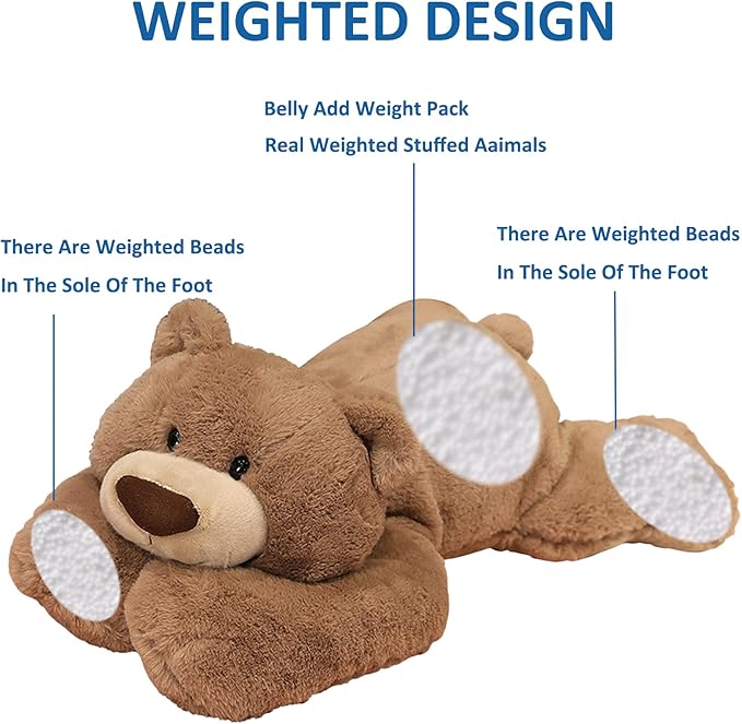 Weighted Stuffed Animals, 19.7in 3.3lbs Weighted Bear Stuffed Animal Toy Cute Brown Bear Plush Pillow for Adults Boys Girls