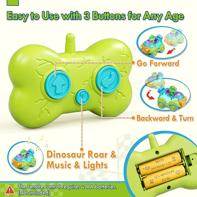 Lehoo Castle Remote Control Car for Toddlers, Rechargeable RC Cars for Toddler Toys 2-3, Dinosaur Toys for Ages 2-4 with Lights & Music, 2 3 4 Year Old Boy Toys