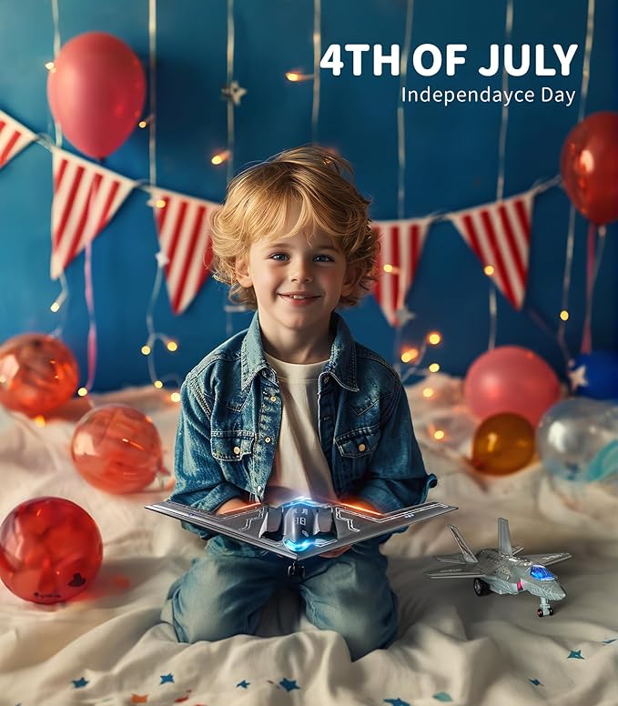 Geyiie Plane Toys for Kids, Diecast Airplane Toys Military Fighter Jet Toys with Led Light, Stealth Bomber Toy Aircraft Flying Toys for Boys Girls Party Favor Gifts, Outdoor Indoor, 2 Pack