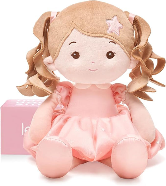 Soft Baby Doll Toys (16''), My First Baby Rag Doll for 1 Year-Old Girl Birthday Gift, Christmas Plush Toys Gift for Toddler Kids Infants -Starlet Pink