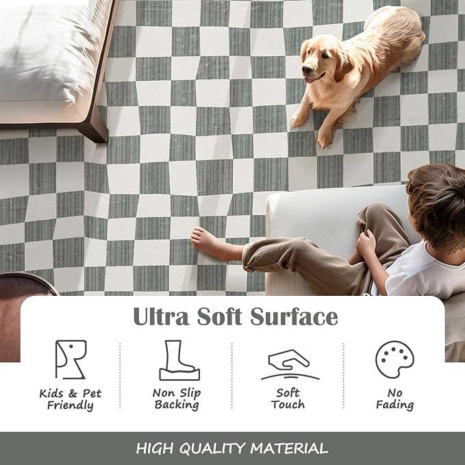 jinchan 5x7 Checkered Area Rugs for Kids Room - Machine Washable Soft Rug Modern Geometric Lattice Non-Slip Carpet for Nursery Playroom Living Room Bedroom Dining Room Home Office Grey