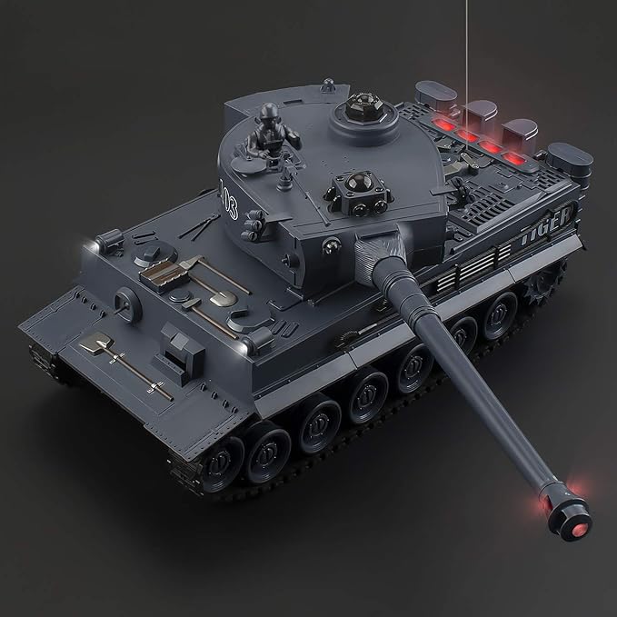 Rc Tanks,1:28 WW2 German Tiger Army Tank Toys for Boys,9 Channels Remote Control Vehicles with Sound and Light,RC Military Toys for Kids Boys Girls(Gray)
