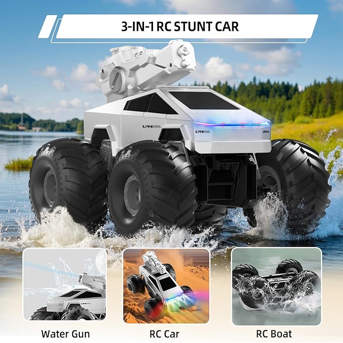 Remote Control Car RC Truck - 1:16 Amphibious Fast Car with Water Cannon and 2.4GHz Remote Control, Max 22KM/H Speed, 4WD Cyber Toy for All Terrain, Waterproof Rc Boat Gift for Boys 6 7 8 9 10+