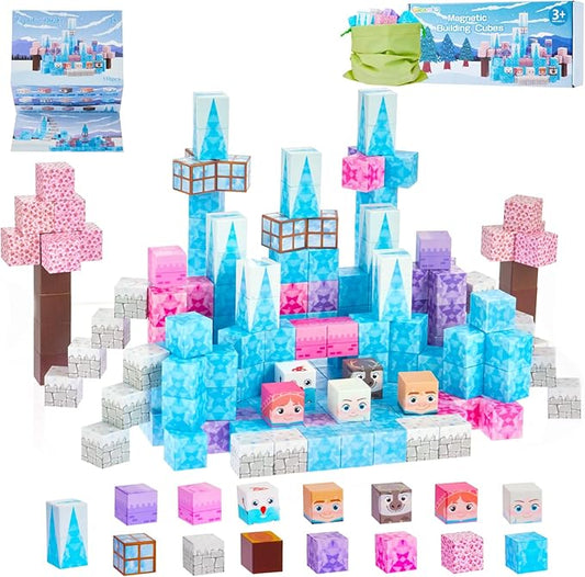 Magnetic Blocks - Magnet Princess Magic Ice World Theme, 110-Pcs Building Toys for Kids Ages 3-9+, Toddler Magnet Toys, STEM Educational Game, Sensory Gift for Boys and Girls