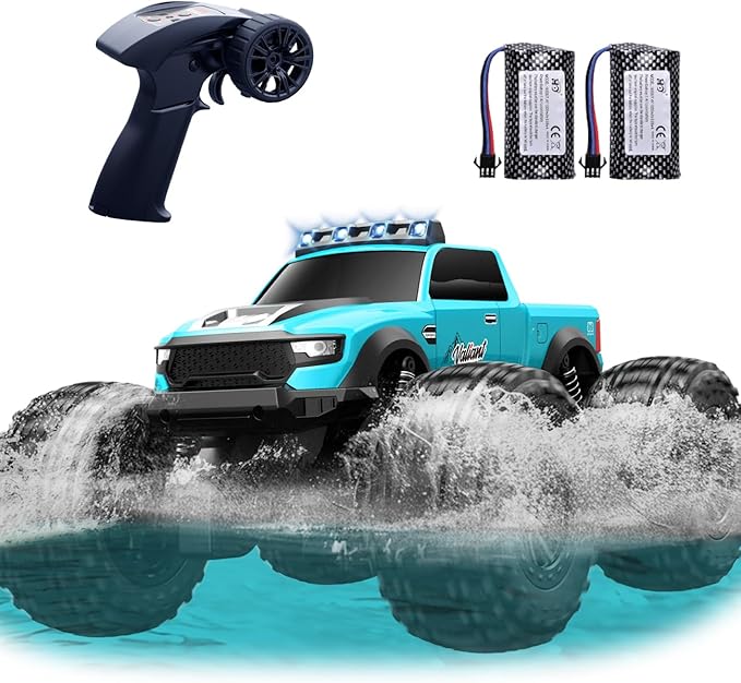 Rock Crawler RC Truck 4x4 Off Road Waterproof, 2.4Ghz Amphibious Remote Control Monster Truck with 2 Batteries, Dual Motors All Terrain RC Cars Toys for 8-12 Year Old Boys, Birthday