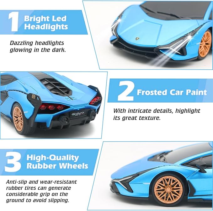 QUN XING Remote Control Car 1:24 Officially Licensed 2.4GHZ Rc Cars Lambo Sport Racing Toy Car for Kids Boys 4-7 Years Birthday Gift, Blue