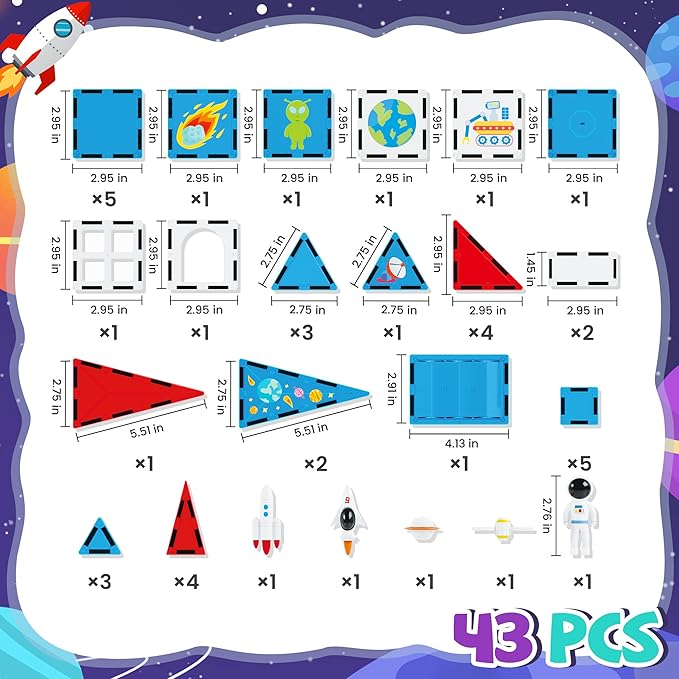 cossy Magnetic Tiles Space Set, Magnetiles with Astronaut, Magnetic Tiles for Kids Ages 4-8, STEM Toys, Magnet Blocks for Boys and Girls, Creative Building Toys, Space