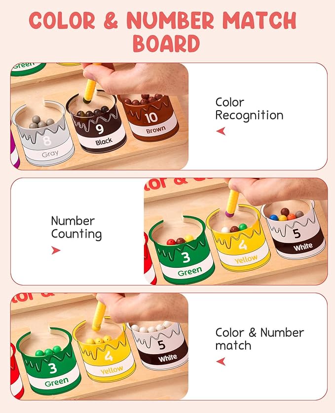 GAMENOTE Magnetic Color and Number Maze - Educational Fine Motor Skills Toys for Boys Girls 3 4 5 Years Old, Wooden Color Matching Learning Counting Toddler Puzzle Board