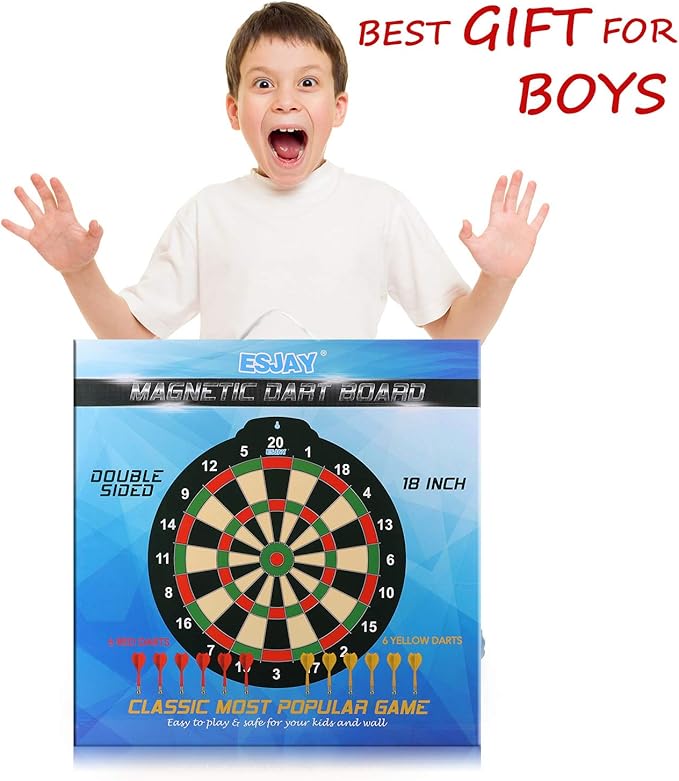 18 inch Magnetic Dart Board Set for Kids, Indoor Outdoor Game Dart Game with 12 Darts, Dartboard Toys Gifts for 6 7 8 9 10 11 12 Year Old Boys