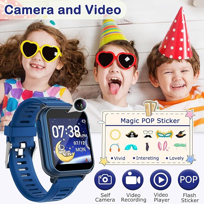 Kids Game Smart Watch for Kids with 24 Puzzle Games HD Touchscreen Camera Music Player Pedometer Alarm Clock Calculator Flashlight 12/24hr Kids Watch Gift for 4-12 Year Old Boys Toys for Kids