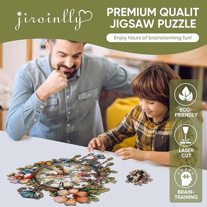 Wooden Puzzle for Adults, Wall Clock Jigsaw Puzzles 200 Piece, Unique Shapes Family Reunion Puzzle for Adults and Kids, Beautiful Package, Best Gift for Family Friends Medium 11.2 * 15.21in