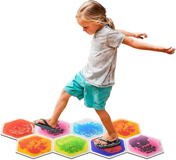 Art3d 6-Tile Hexagon Sensory Floor Tiles for Kids, Toddlers and Children, Colorful Liquid Sensory Activity Mat for Active Play and Decorative