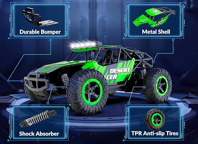 RACENT 1:16 RC Truck, 20kph Remote Control Cars for Boys, Off-Road Monster Truck Toy Vehicle for Kids & Adults with 50 Mins Playing Time