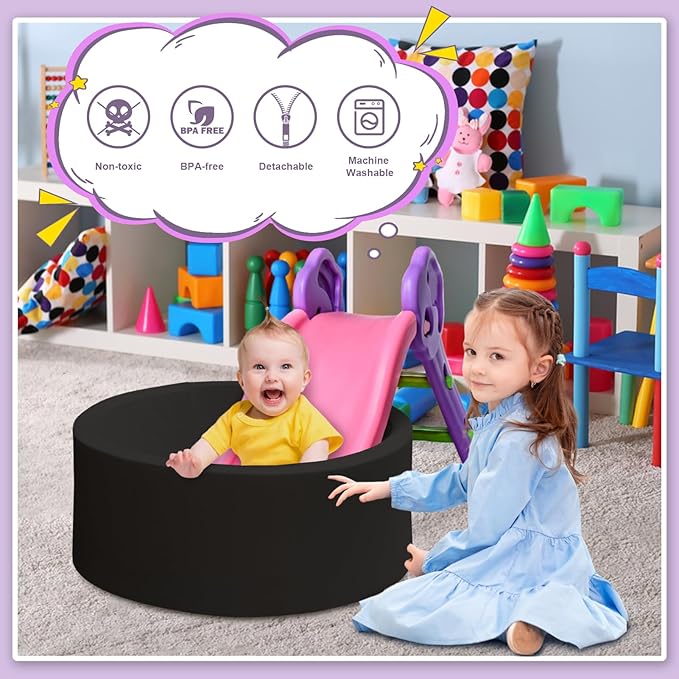 Baby Ball Pit 27.6" Soft Round Memory Foam Ball Pits NOT Included Balls Indoor Outdoor Playpen for Babies Toddlers Kids Great Gift for Girls Boys, Black