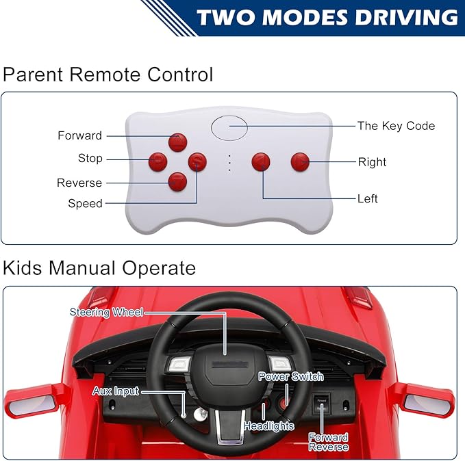 VALUE BOX Electric Remote Control Truck, Kids Toddler Ride On Cars 6V Battery Motorized Vehicles Children's Best Toy Car Safe with 3 Speeds, Music, seat Belts, LED Lights and Realistic Horns (Red)