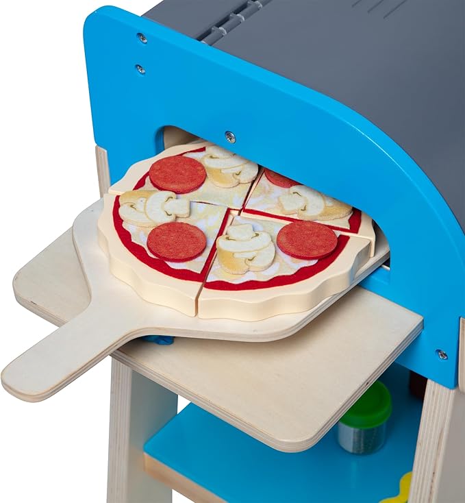 Melissa & Doug Wooden Deluxe Barbecue Grill, Smoker and Pizza Oven Play Food Toy for Pretend Play Cooking for Kids - FSC Certified