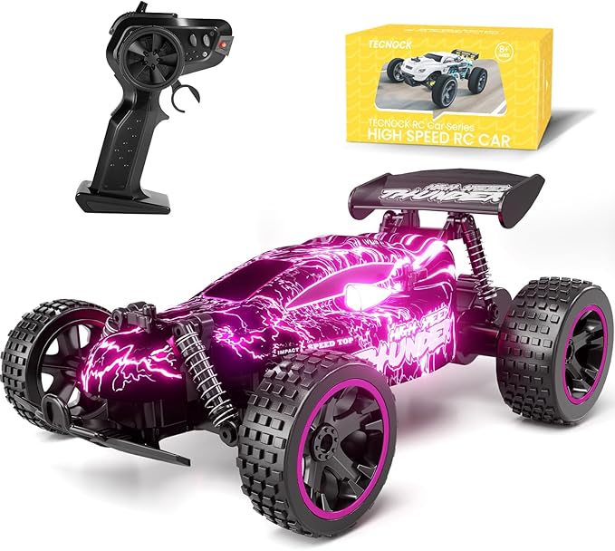 Tecnock RC Cars for Girls and Boys, 1:18 Scale Remote Control Car with USB-C Easy Charging, Rechargeable Battery for 50-Min Play, 2WD RC Racing Car with LED Lights, Toys Gifts for Kids