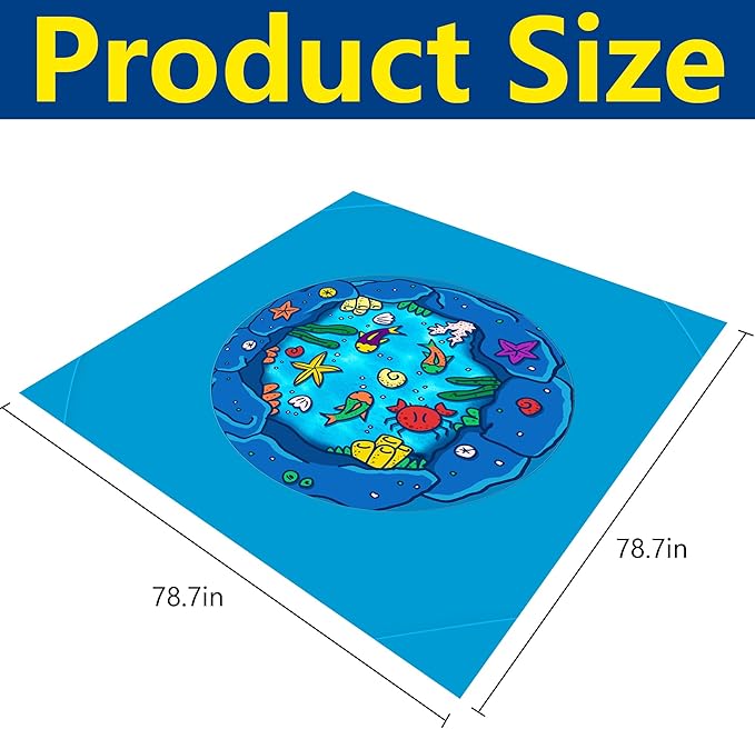 RunNico 6.6 x 6.6 Ft Portable Baby Beach Pool, Waterproof Beach Pool Blanket for Toddler with Water Bag, Collapsible Beach Puddle Mat for Boys Girls Kids Infant Outdoor Summer Vacation