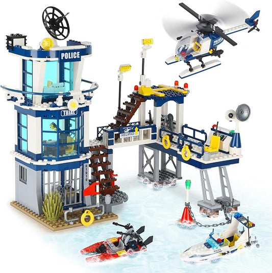 City Police Station STEM Building Sets, Compatible with Lego Military Helicopter Airplane,Boats Ship, Swat Team,Building Kit for Kids, 565 PCS Best Gift for 6-10 Boys