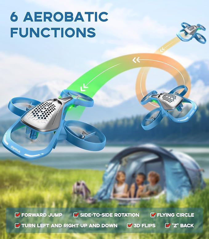 SYMA Remote Control Helicopter, 2.4Ghz Aerobatic Drone with Altitude Hold, One Key Take Off/Landing, Headless Mode, LED Lights, Ideal Gift for Kids, Bule